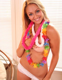 Brooke wearing hawaiian lei and underwear