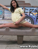 Tiny college chick does the splits in public